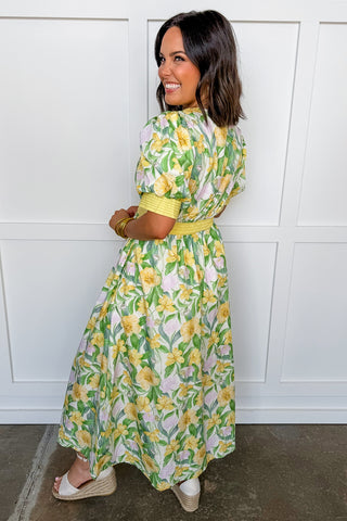 Best Selling Krissy Zip-up Midi Dress in Yellow Floral