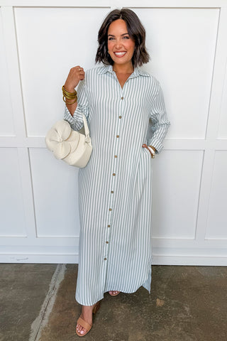 Out & About Stripe Midi Dress in Sage