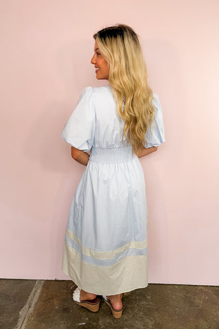 The Best Selling Krissy Zip-Up Midi Dress in Baby Blue