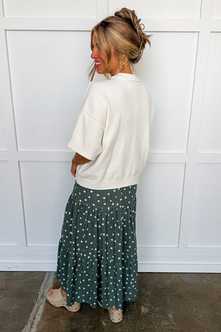 Charleston Breeze Polka Dot Midi Skirt in Teal