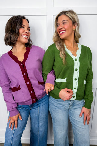 Scalloped Detail Cardigan in Martini Olive