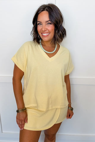 Elevated Essential V Neck Tee and Skort Set in Banana