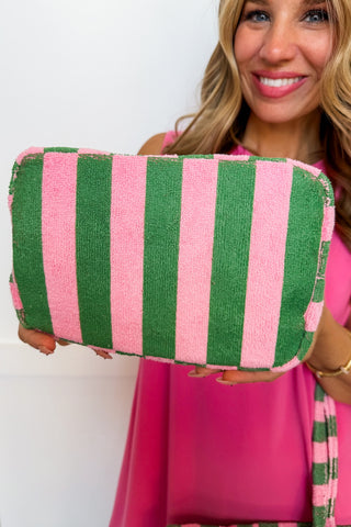 Palm Beach Pink & Green Stripe Box Pouch