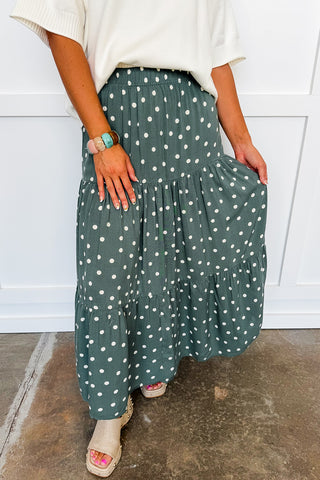 Charleston Breeze Polka Dot Midi Skirt in Teal