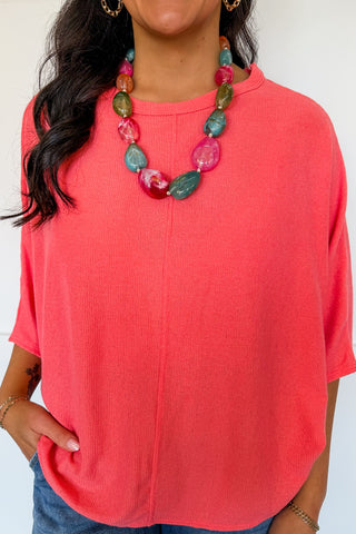 Relaxed Days Dolman Knit Top in Coral