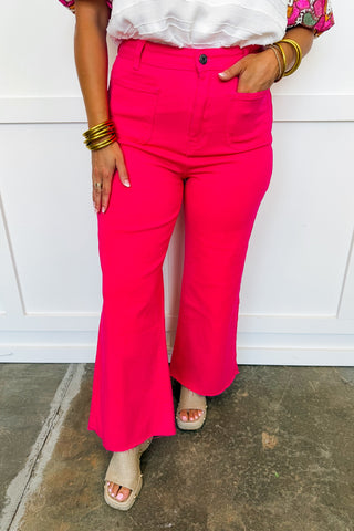 The Sadie Cropped Wide Leg Pants in Hot Pink