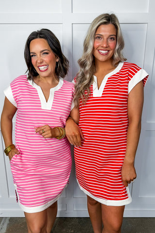 Everyday Striped Dress in Pink & White