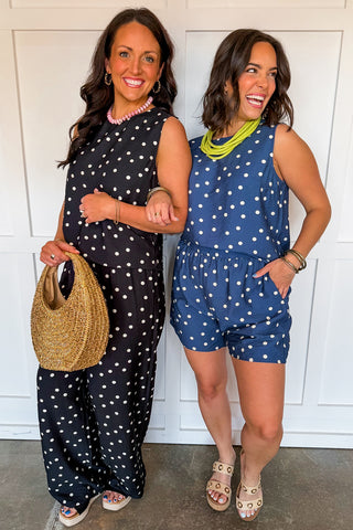 Classic Dot Elastic Shorts in Dusty Blue