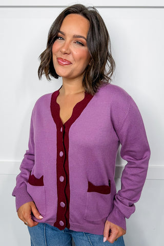 Scalloped Detail Cardigan in Burgundy