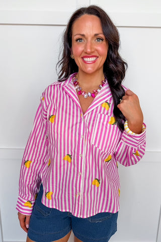 Limoncello Pink Stripe Button Front Top