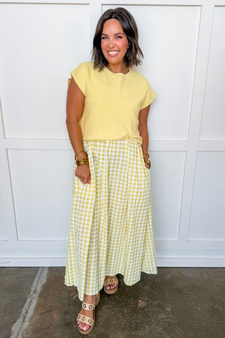 Two Items = Gingham Maxi Dress + Lemon Sweater