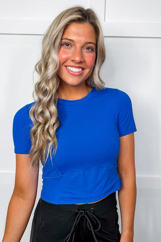 Hot Pink Deal - On The Go Crop Tee in Sapphire