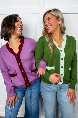 Scalloped Detail Cardigan in Burgundy