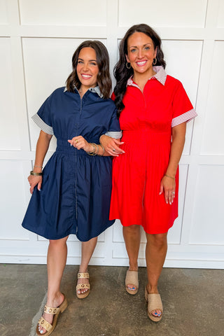 Sail Away Stripe Collar Dress in Navy