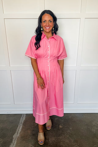 pink button midi dress Petal Pink Button Dress for Women
