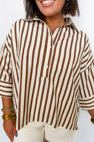 The Laid-Back Luxe Stripe Top in Brown