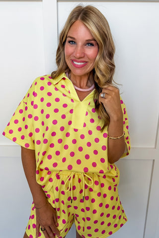 On The Go Polka Dot Short Set in Yellow