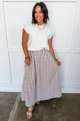 Two Items = Gingham Maxi Dress + Cream Sweater