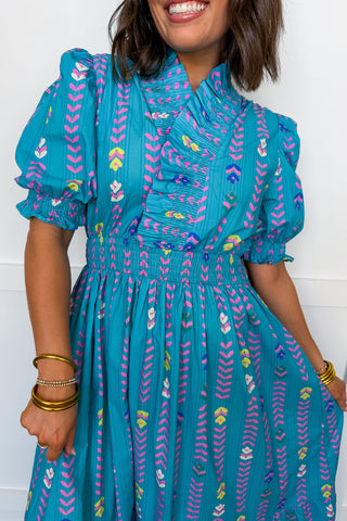 The Juliette Maxi Dress in Blue Chevron Floral