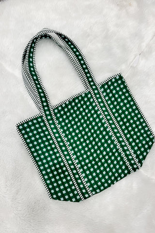 Hot Pink Deal - Gingham Print Quilted Reversible Tote Bag