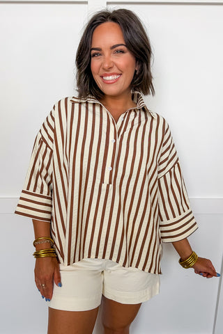 The Laid-Back Luxe Stripe Top in Brown