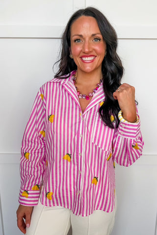 Limoncello Pink Stripe Button Front Top