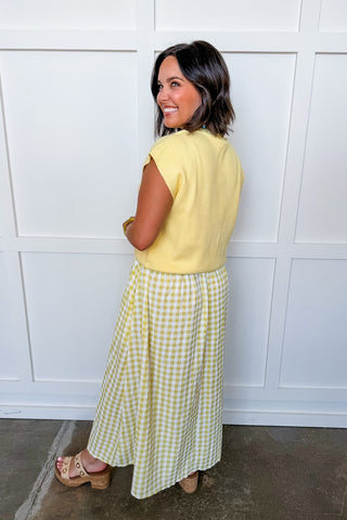 Two Items = Gingham Maxi Dress + Lemon Sweater
