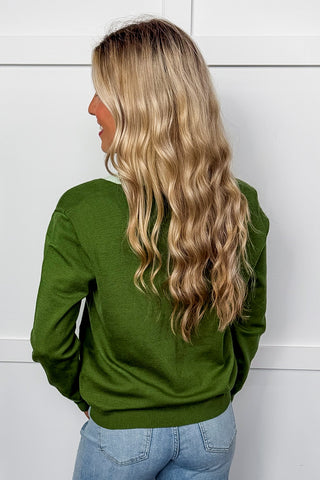 Scalloped Detail Cardigan in Martini Olive