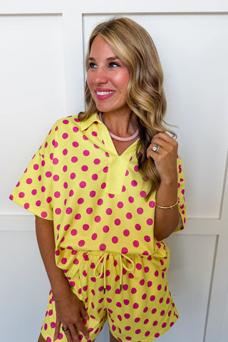 On The Go Polka Dot Short Set in Yellow