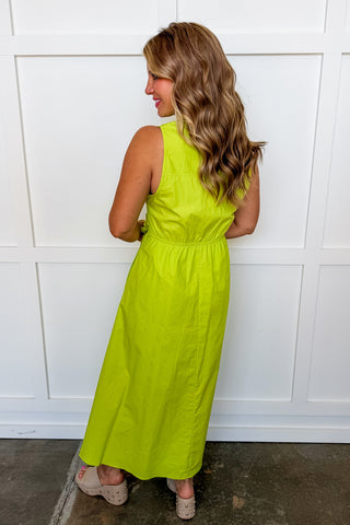The Lily Button Down Belted Dress in Lime