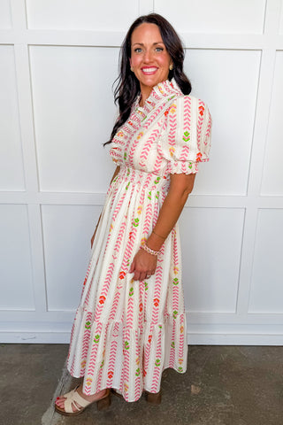 The Juliette Maxi Dress in Cream Chevron Floral