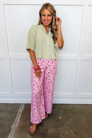 Fresh Start Textured Button Up Top in Sage