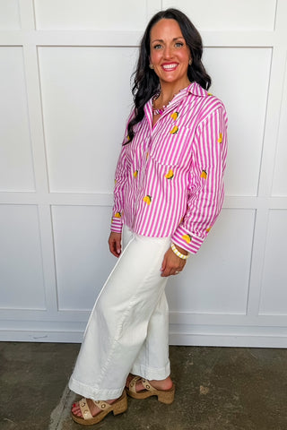Limoncello Pink Stripe Button Front Top