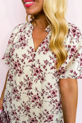 Embroidered Little Details Dress in Wine