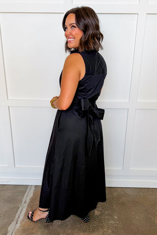 The Lily Button Down Belted Dress in Classic Black