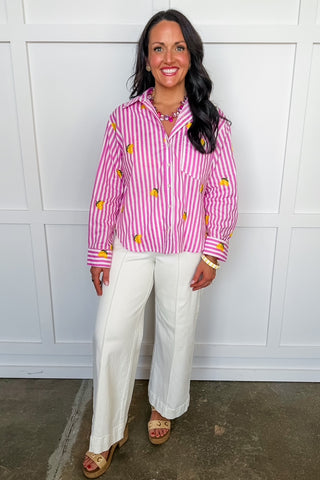 Limoncello Pink Stripe Button Front Top