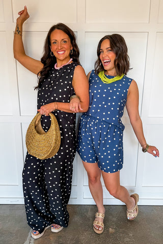 Classic Dot Sleeveless Top in Dusty Blue