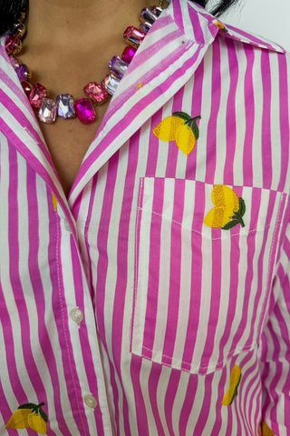 Limoncello Pink Stripe Button Front Top