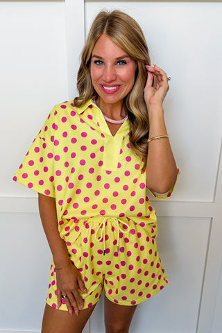 On The Go Polka Dot Short Set in Yellow