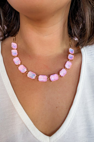 The Audrey Prism Cut Gemstone Necklace in Pink