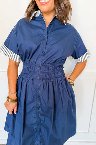 Sail Away Stripe Collar Dress in Navy