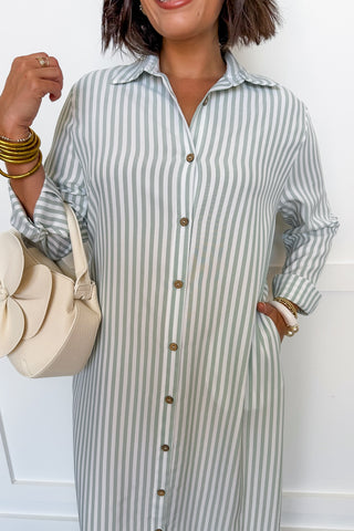 Out & About Stripe Midi Dress in Sage