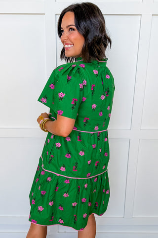 The Vivy Green & Pink Floral Tiered Dress
