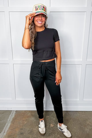 Hot Pink Deal - On The Go Crop Tee in Black