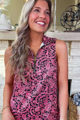 pink and black shift dress Black and Pink Geometric Print Shift Dress