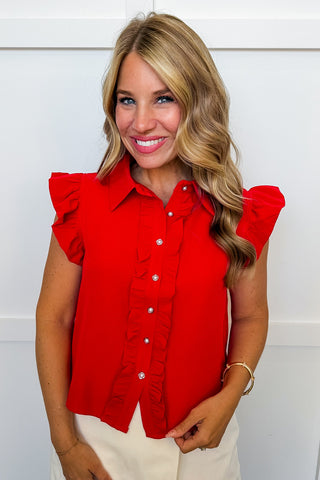 Social Hour Ruffle Blouse in Red