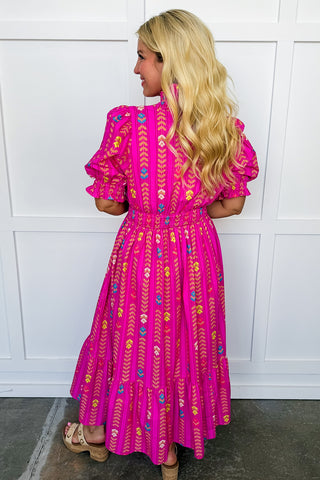The Juliette Maxi Dress in Fuchsia Chevron Floral