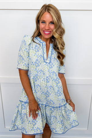 The Adelyn Dress in Larkspur Fields Blue by Mary Square