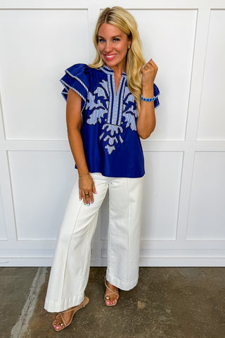 Mid Seam Cropped Wide Leg Pocketed Denim Jeans in Ivory