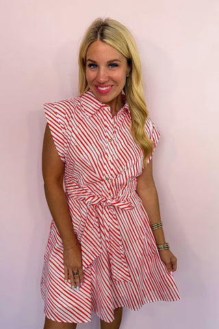 Put-together Stripe Tie-waist Dress in Red
